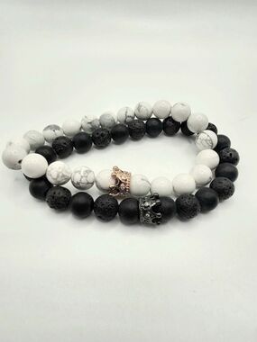 Volcanic Black And White Stone Bracelet With Crown Gem Matching Brand new.